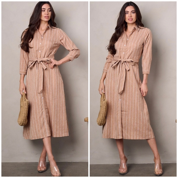 LAST 1❗️Chic Feminine Shirt Midi Dress - Picture 3 of 5